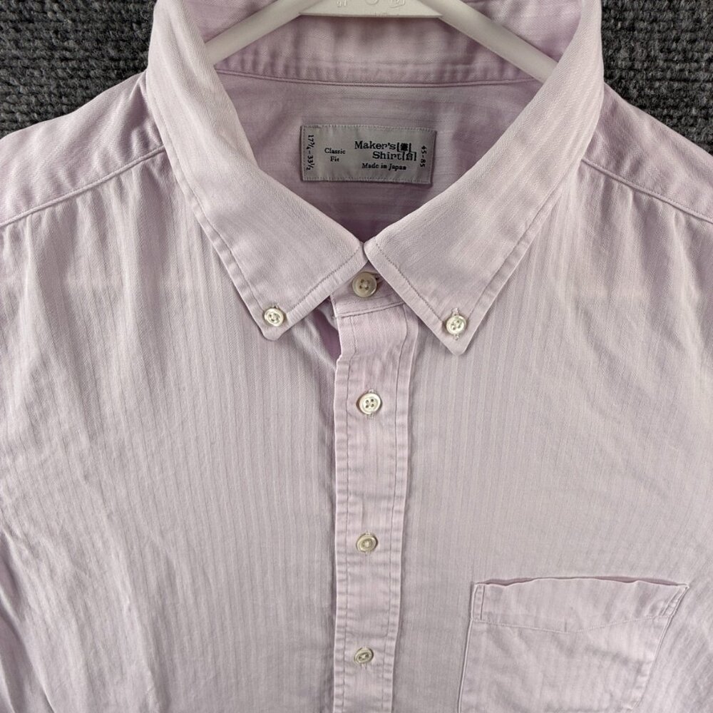 Kamakura Makers Shirt Pink Japan Made Classic Fit 17.75 33.5 Woven Herringbone
